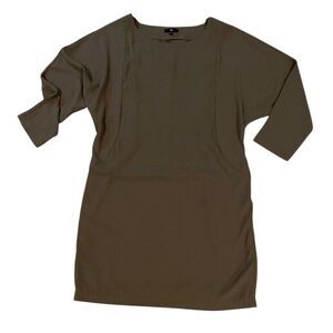 GAP Chiffon Shift Dress Cut Out Back Taupe Brown Dolman 3/4 Sleeve Sz M